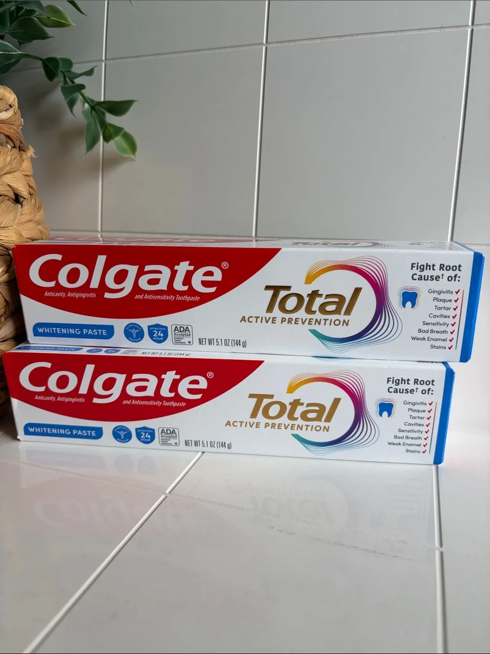 Colgate Total Active Prevention Toothpaste  Whitening Paste Set of 2!  5.1 Oz